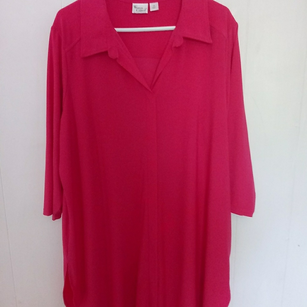 Women with Control long collared plus size shirt